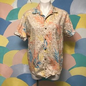 Me&City short sleeve floral mans shirt size M tan and white